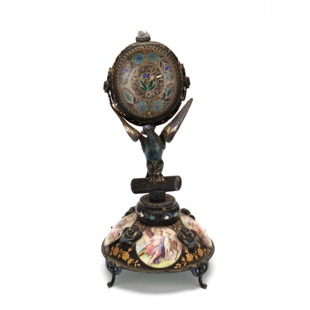 antique-viennese-silver-and-enamel-table-clock