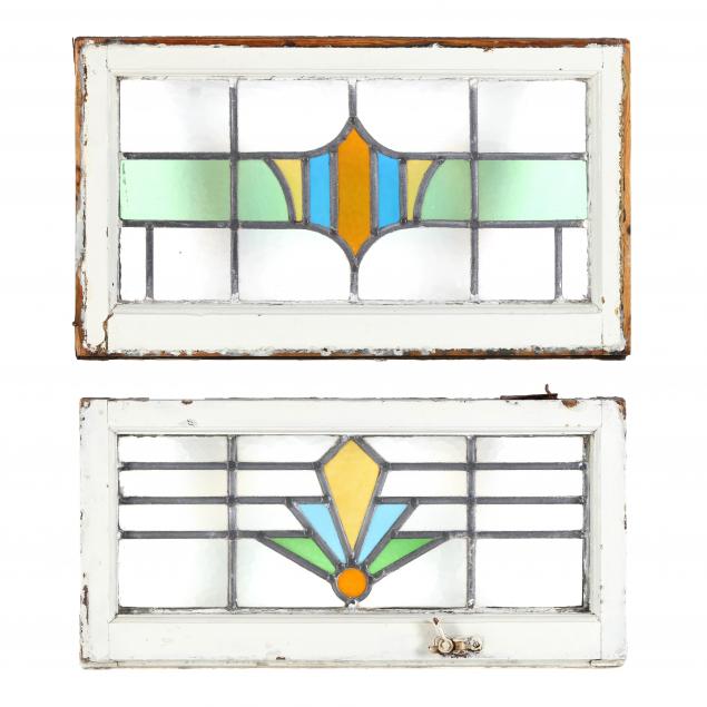 two-small-vintage-english-stained-glass-windows