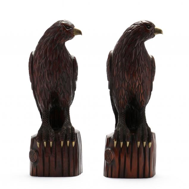 near-pair-of-life-size-carved-wood-hawk-sculptures
