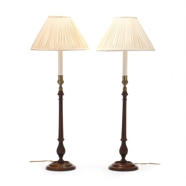 pair-of-wooden-columnar-candlestick-lamps