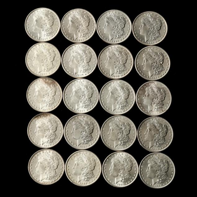 roll-of-twenty-20-mostly-19th-century-uncirculated-morgan-silver-dollars