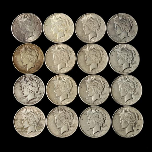 sixteen-16-mixed-date-mint-peace-silver-dollars