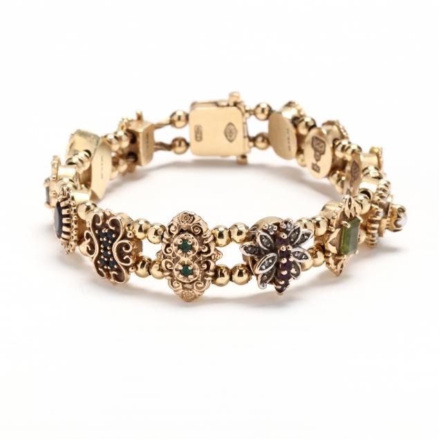 gold-and-gem-set-slide-charm-bracelet