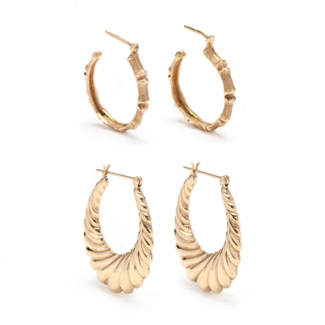 two-pairs-of-gold-earrings