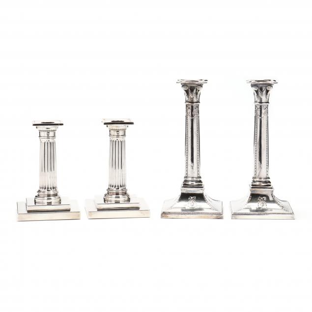 two-pairs-of-sterling-silver-silverplate-candlesticks