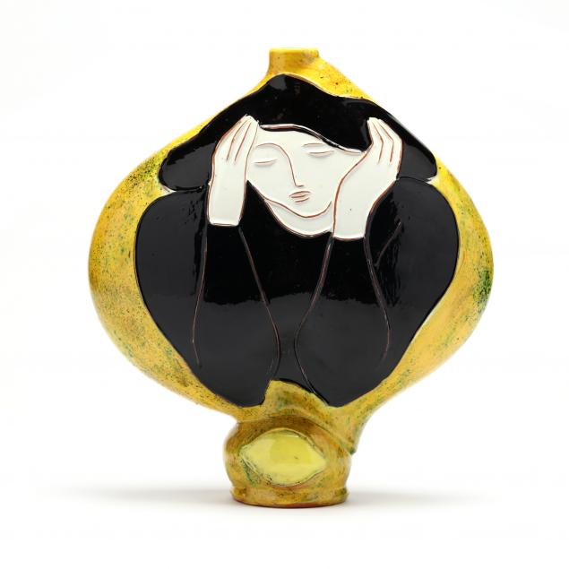 pierre-boncompain-french-b-1938-i-woman-with-yellow-lemon-i-vase