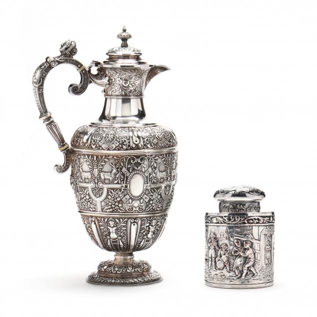 antique-silverplate-ewer-and-tea-caddy