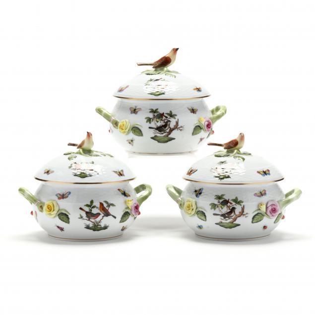 three-herend-porcelain-i-rothschild-bird-i-soup-tureens