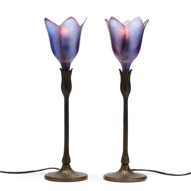 daum-pair-of-bronze-and-glass-i-magnolia-i-table-lamps