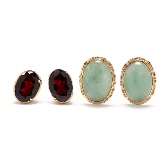 two-pairs-of-gold-and-gem-set-earrings