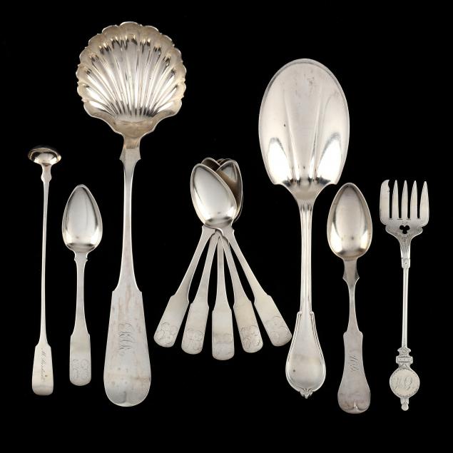 a-grouping-of-eleven-american-coin-silver-flatware-items