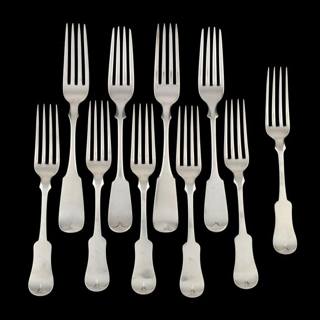 a-grouping-of-ten-american-sterling-silver-tipt-pattern-forks
