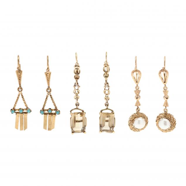 three-pairs-of-gem-set-dangle-earrings