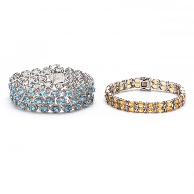 two-silver-and-gem-set-bracelets