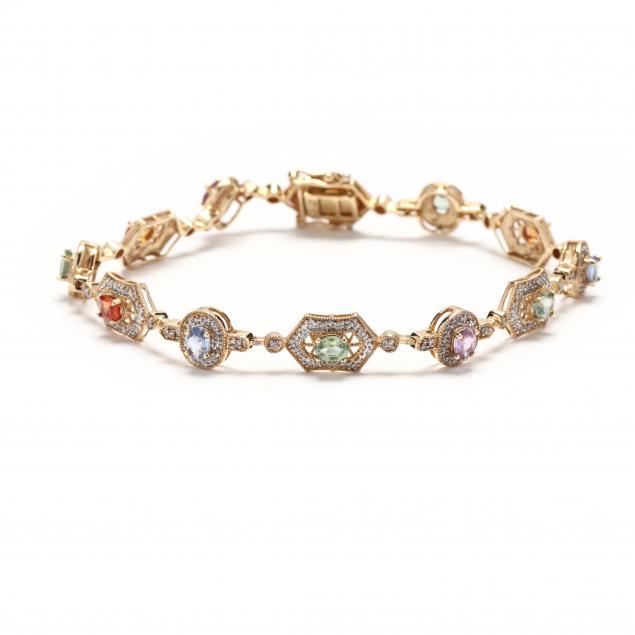 gold-multi-color-sapphire-and-diamond-bracelet