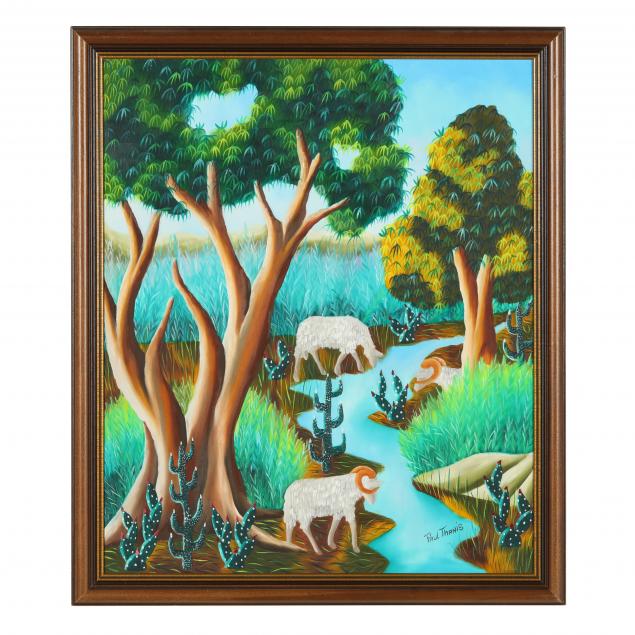 paul-thanis-haitian-b-1947-verdant-landscape-with-rams