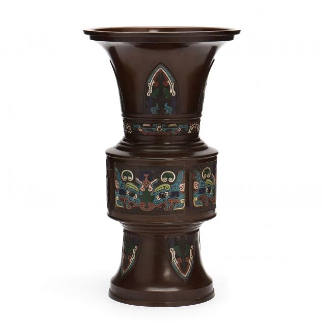 a-large-chinese-bronze-champleve-gu-shaped-vase