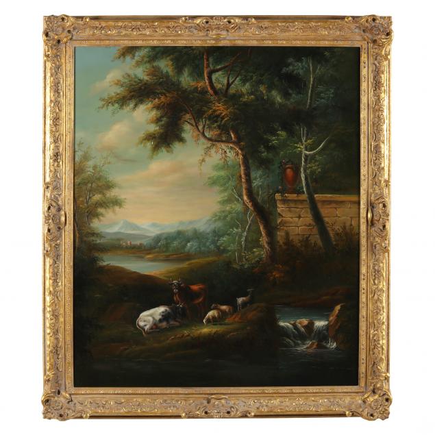 large-decorative-painting-of-cattle-and-sheep-in-a-romantic-landscape