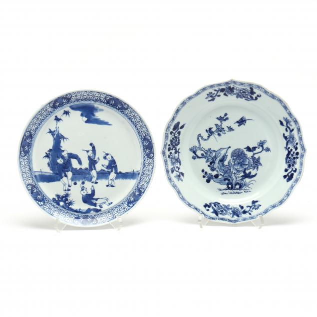 two-chinese-blue-and-white-export-porcelain-plates