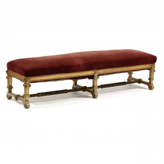 english-aesthetic-revival-upholstered-and-gilt-bench