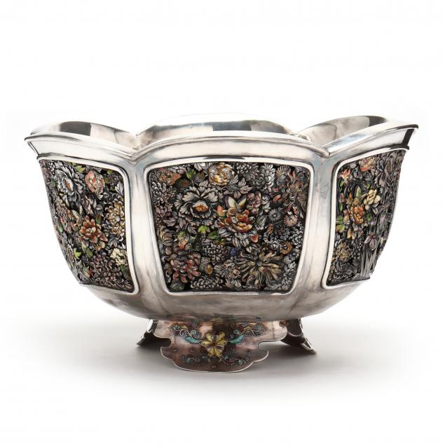 a-large-japanese-silver-and-enamel-chrysanthemum-bowl