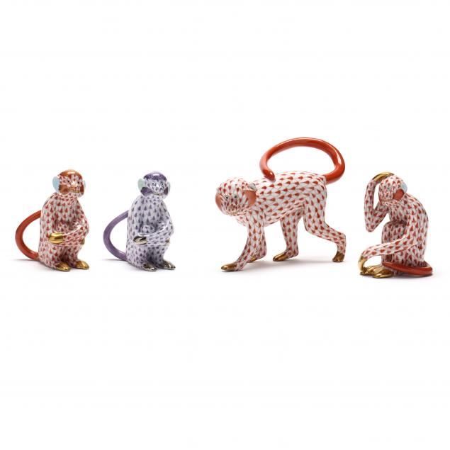 four-herend-porcelain-simian-figurines