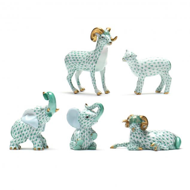 group-of-five-herend-porcelain-animal-figurines