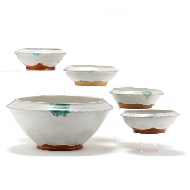 center-bowl-and-four-individual-bowls-ben-owen-master-potter-1959-1972-seagrove-nc