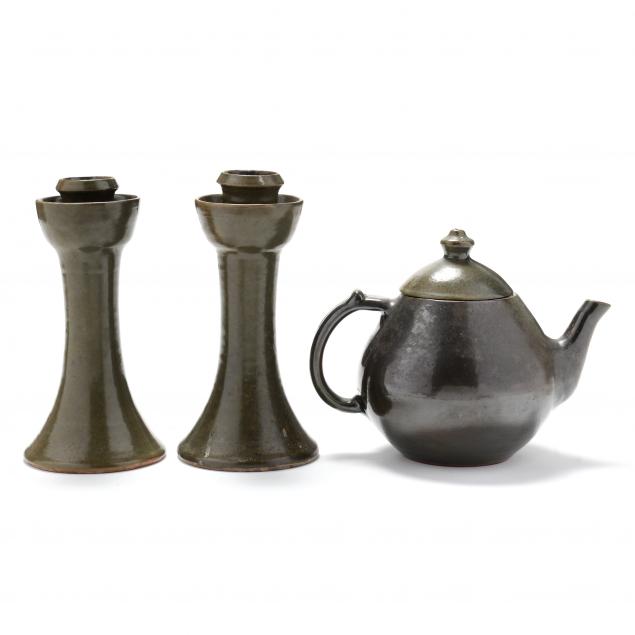 teapot-and-candlesticks-ben-owen-master-potter-1959-1972-seagrove-nc