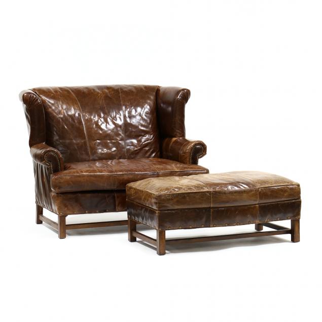 english-style-leather-loveseat-and-ottoman