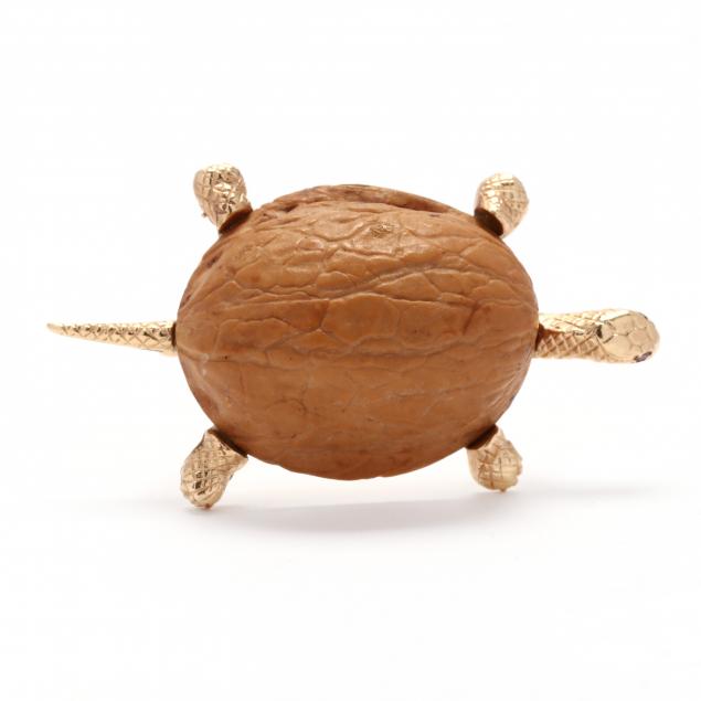 gold-and-nut-shell-turtle-brooch-cellino