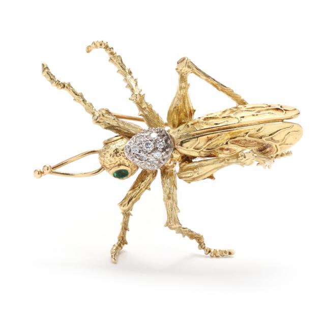 gold-and-gem-set-grasshopper-brooch-signed