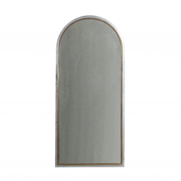attributed-to-maison-jansen-arched-chrome-and-brass-mirror