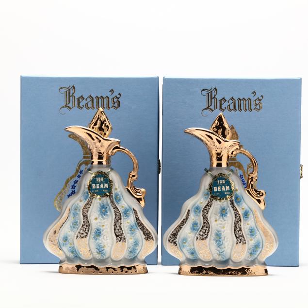 jim-beam-kentucky-straight-bourbon-whiskey-in-gold-cobalt-blue-floral-decanters