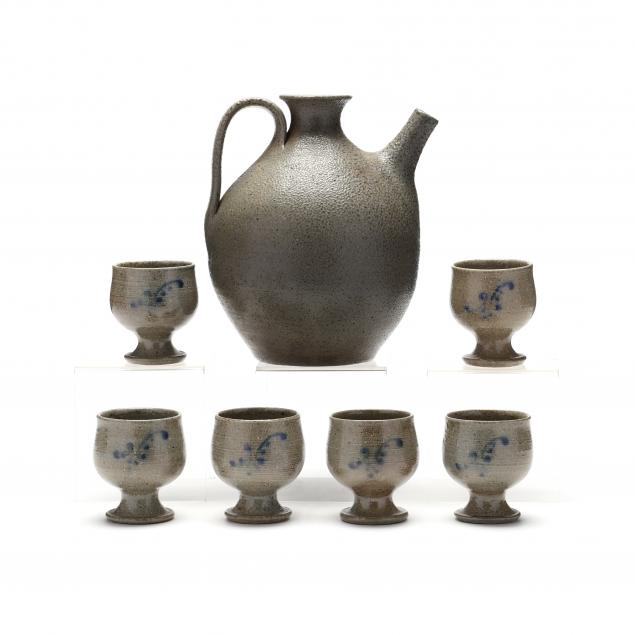 wine-ewer-and-six-cups-jugtown-attributed-vernon-owens-b-1941-seagrove-nc