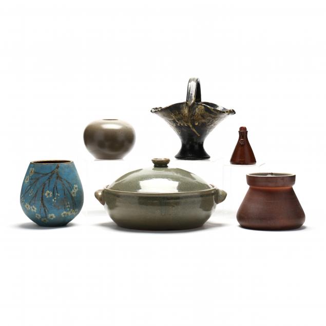 an-assortment-of-six-nc-pottery-vessels