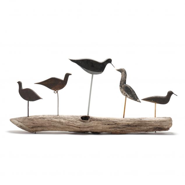 published-compilation-of-five-early-north-carolina-shorebirds-on-driftwood-base