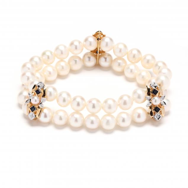 double-strand-pearl-and-gem-set-bracelet