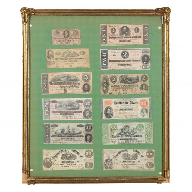 framed-collection-of-twelve-different-confederate-bank-notes