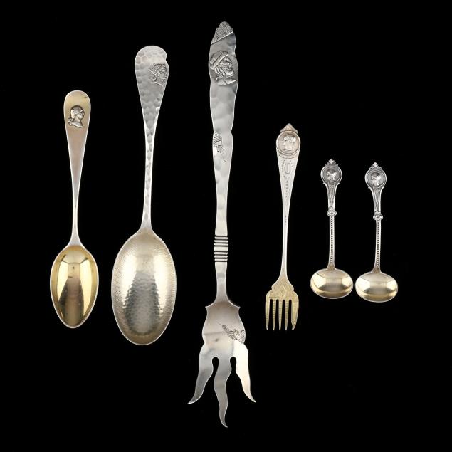 five-american-medallion-sterling-silver-flatware-items