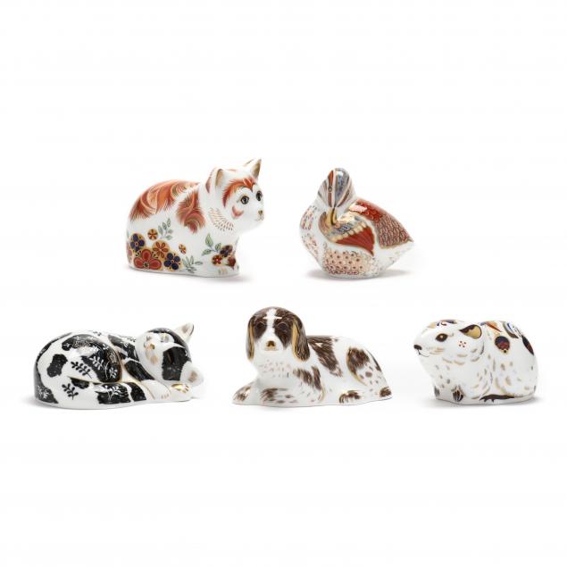 five-royal-crown-derby-collector-s-guild-porcelain-animal-paperweights