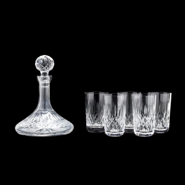 waterford-i-lismore-i-crystal-ship-s-decanter-and-five-tea-glasses
