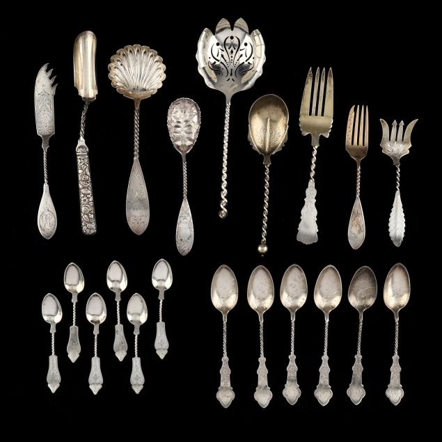 21-antique-american-sterling-silver-twist-handle-flatware-items