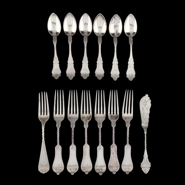 a-grouping-of-american-coin-silver-flatware