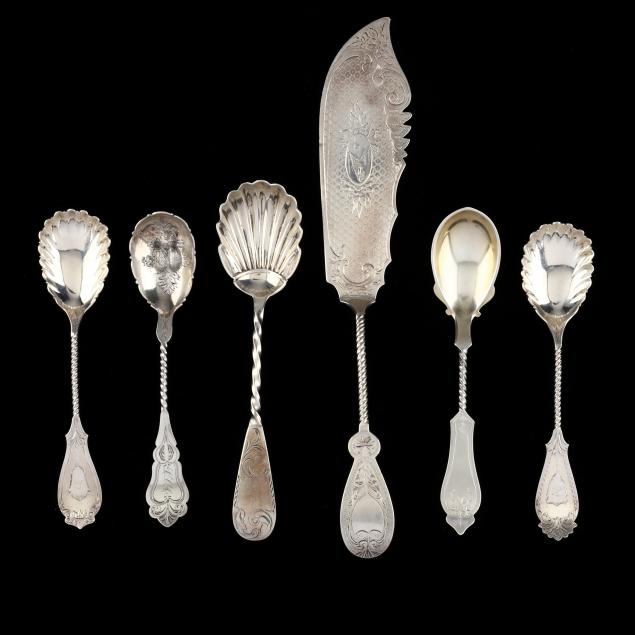 six-american-coin-silver-twist-handle-servers-including-s-kirk-son