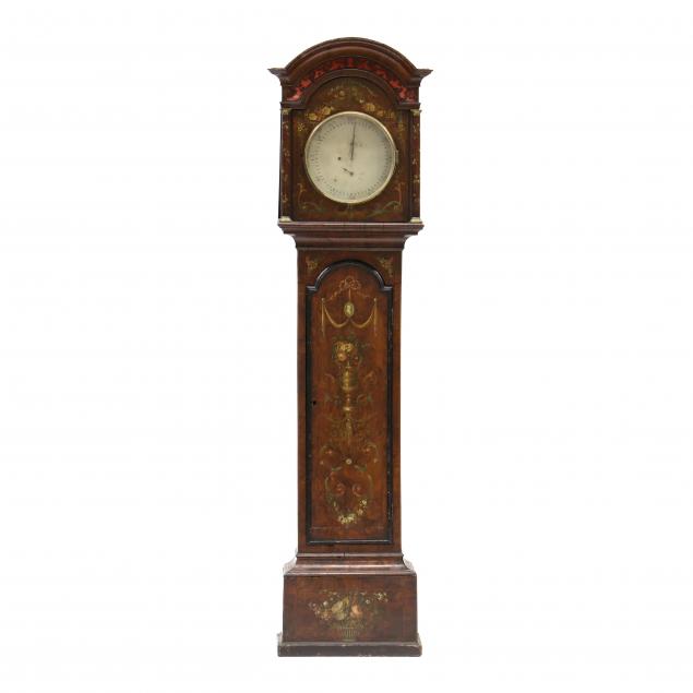 antique-english-paint-decorated-burlwood-tall-case-clock