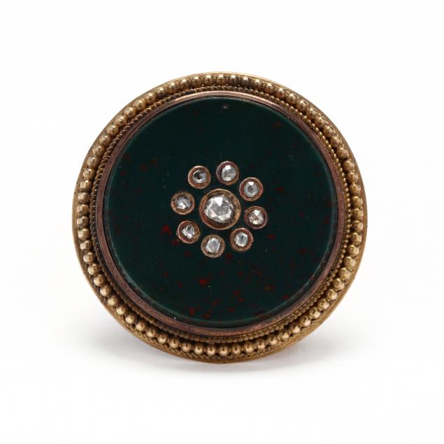 antique-gold-bloodstone-and-diamond-brooch-russia