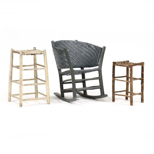 old-hickory-rocker-and-two-stools