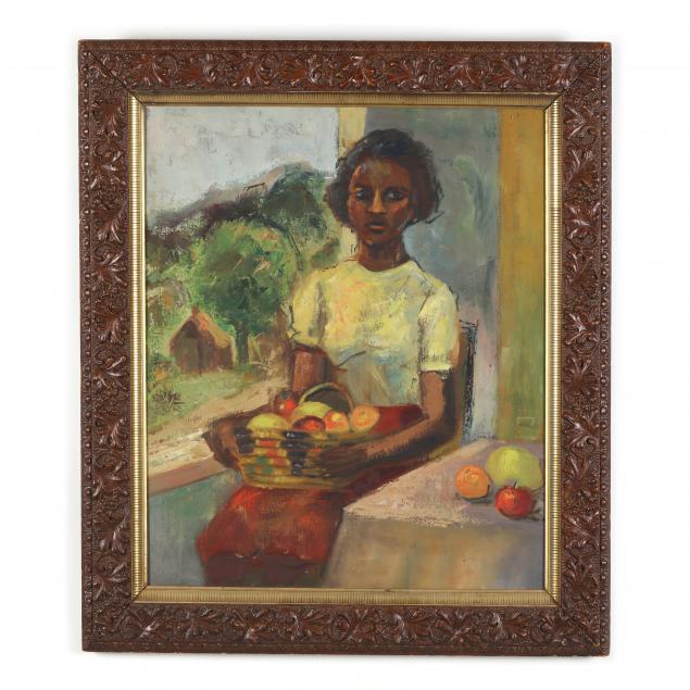 vintage-american-school-portrait-of-a-woman-with-a-basket-of-fruit