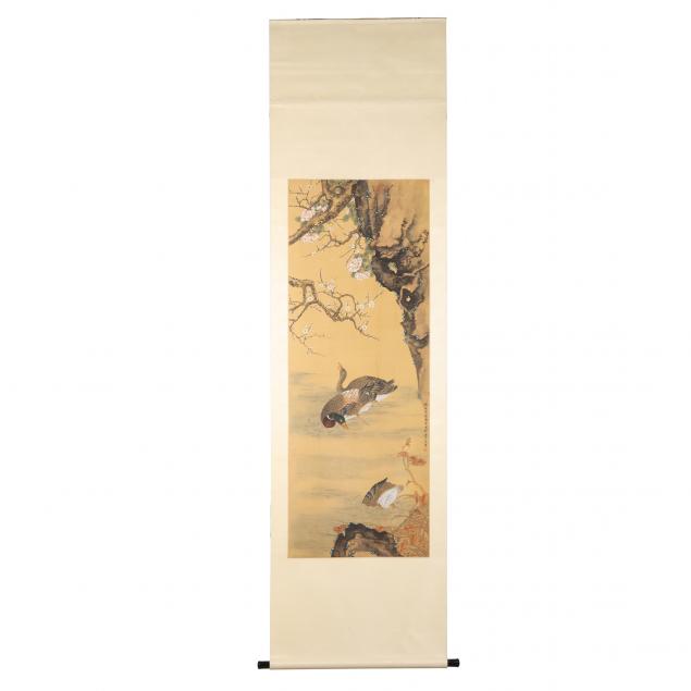a-large-chinese-hanging-scroll-painting-of-a-pair-of-mandarin-ducks